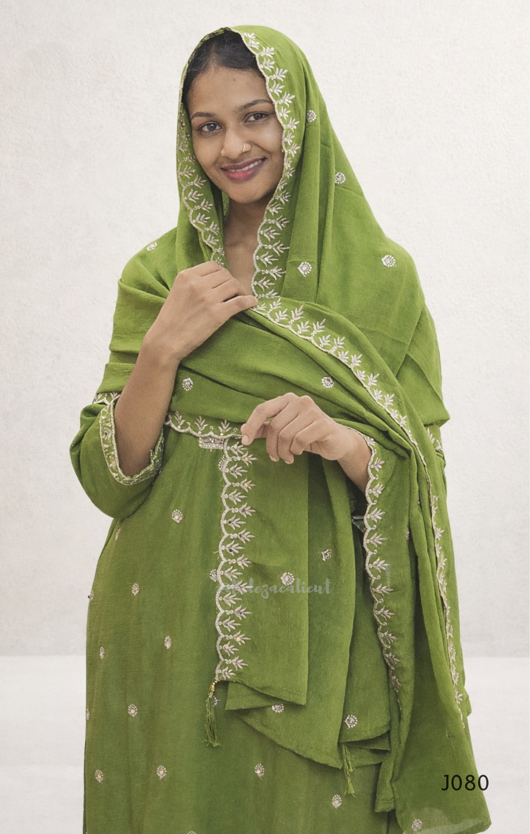 Chinon Silk Festive Churidar Set with Embroidered Hem