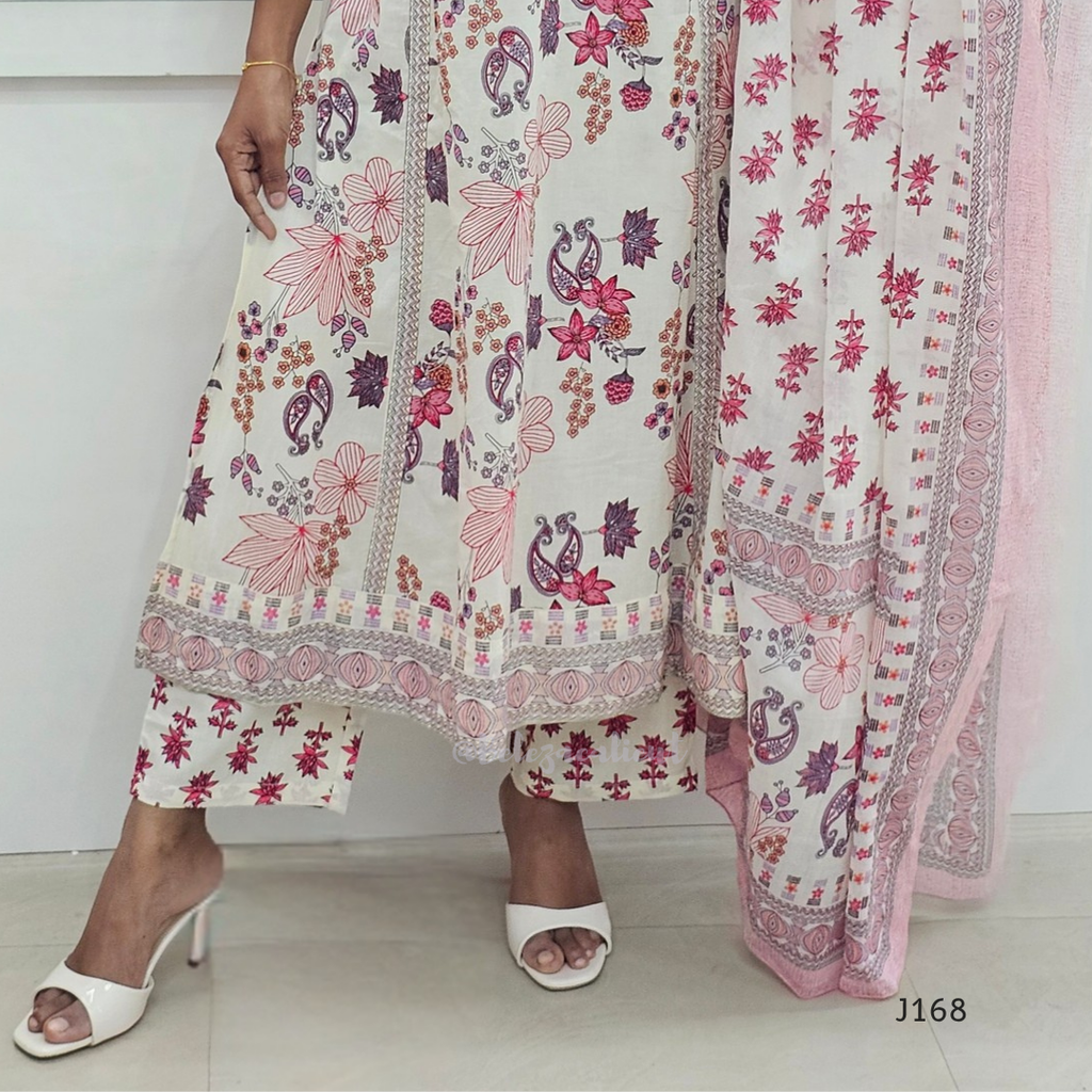 Floral patterned skirt with pink and purple accents on a white background