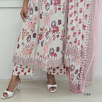 Floral patterned skirt with pink and purple accents on a white background