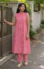 Coral Pink Rayon Blend 2 Piece Set with Leaf Line Print and Back Zip