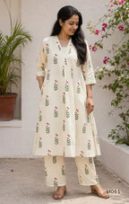 Ivory Pink Blossom Cotton Lined 2-Piece A-Line Set