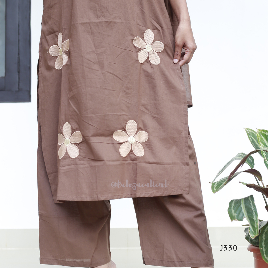 Mocha Brown Cotton Churidar Set | Beleza Calicut