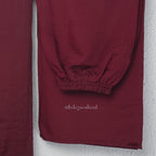 Maroon mul chanderi churidar set with silver sequin neckline, sleeve detailing, matching bottom and dupatta at Beleza Calicut.