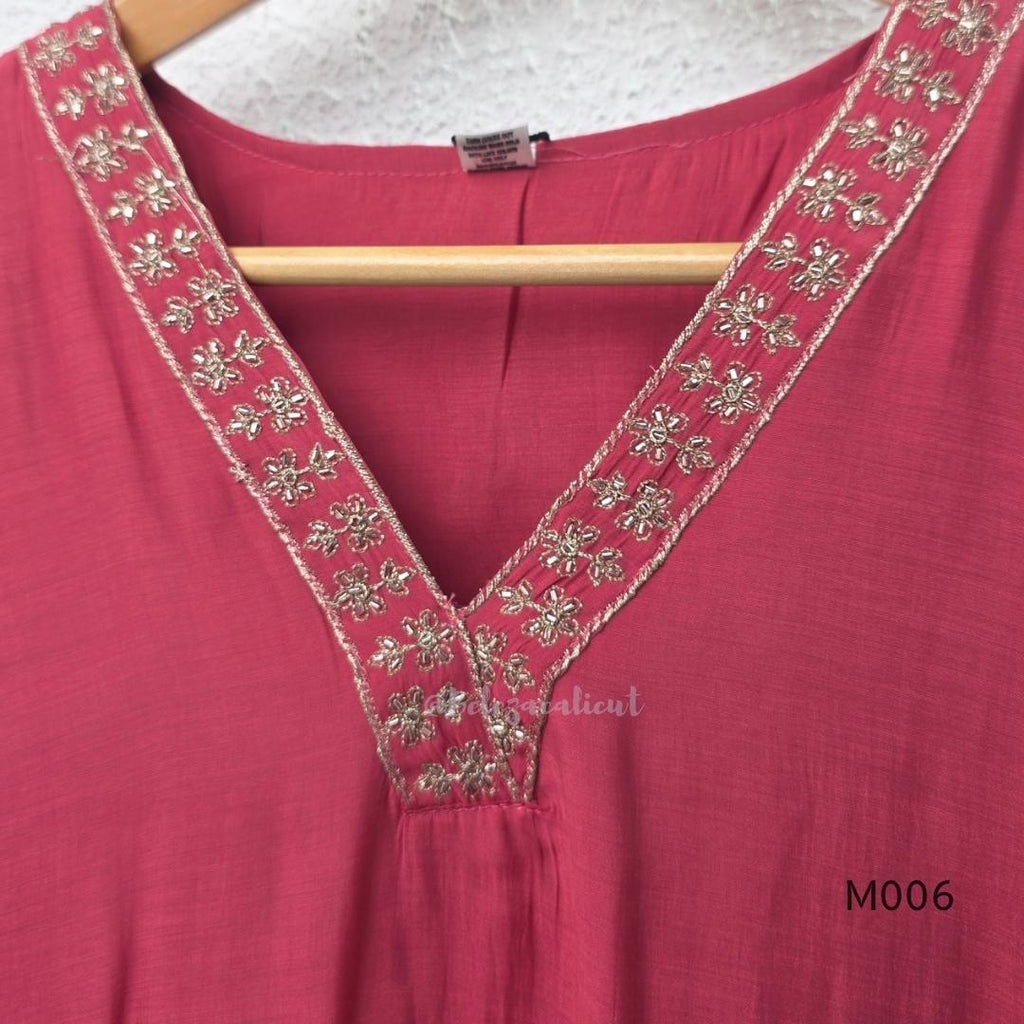 Mul chanderi embroidered A-line 3-piece churidar set with matching dupatta and bottom in festive colour options.