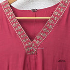 Mul chanderi embroidered A-line 3-piece churidar set with matching dupatta and bottom in festive colour options.