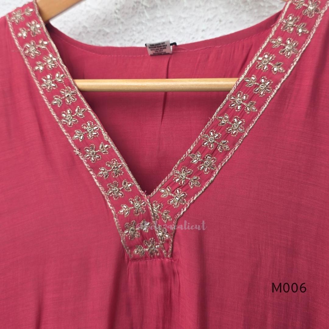 Mul chanderi embroidered A-line 3-piece churidar set with matching dupatta and bottom in festive colour options.