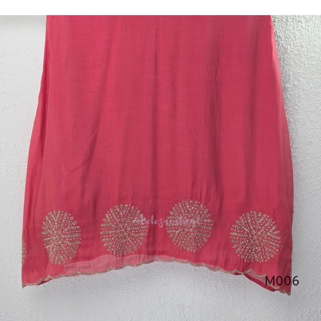 Mul chanderi embroidered A-line 3-piece churidar set with matching dupatta and bottom in festive colour options.