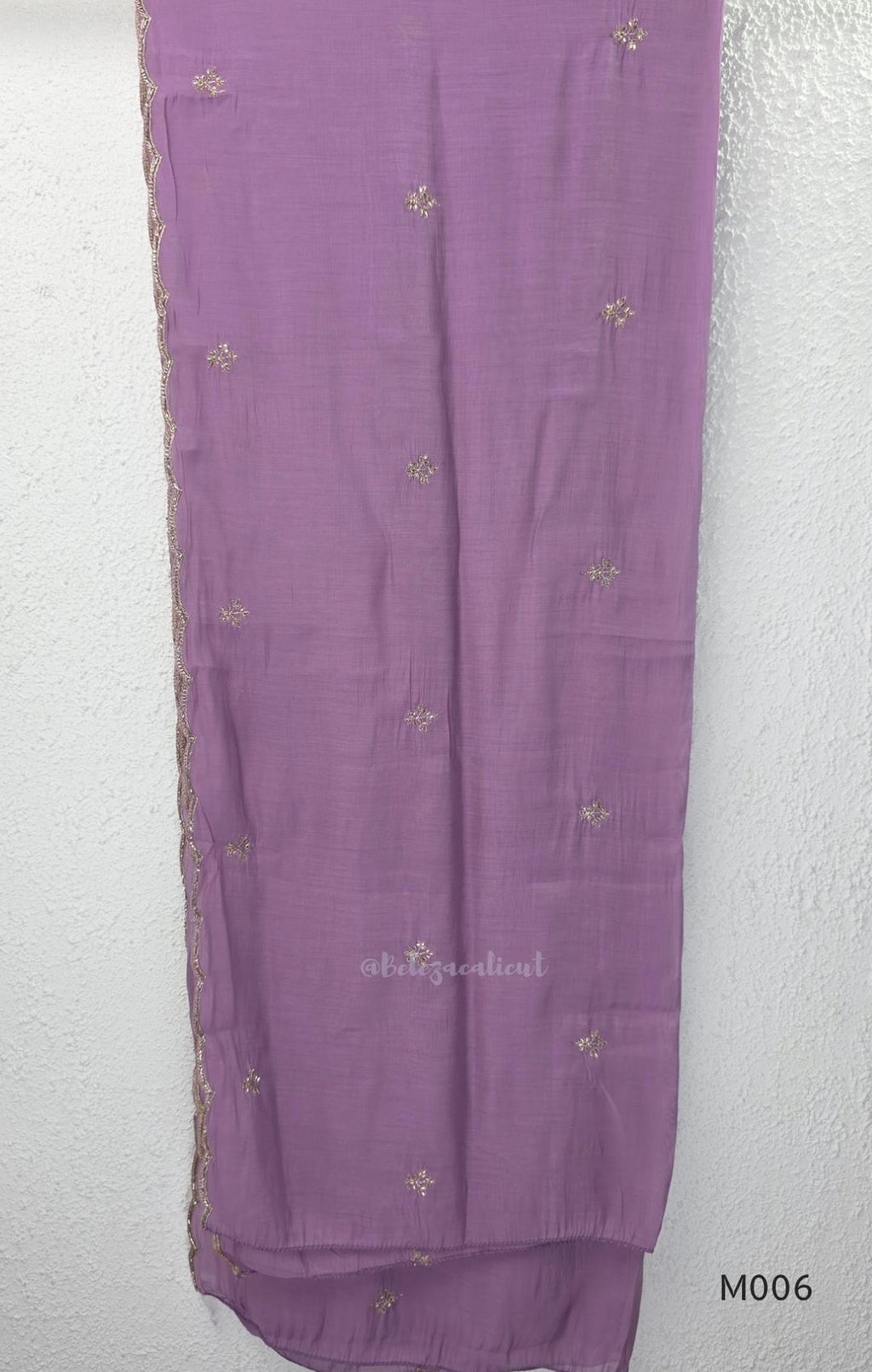 Mul chanderi embroidered A-line 3-piece churidar set with matching dupatta and bottom in festive colour options.