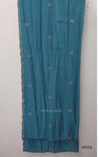 Mul chanderi embroidered A-line 3-piece churidar set with matching dupatta and bottom in festive colour options.