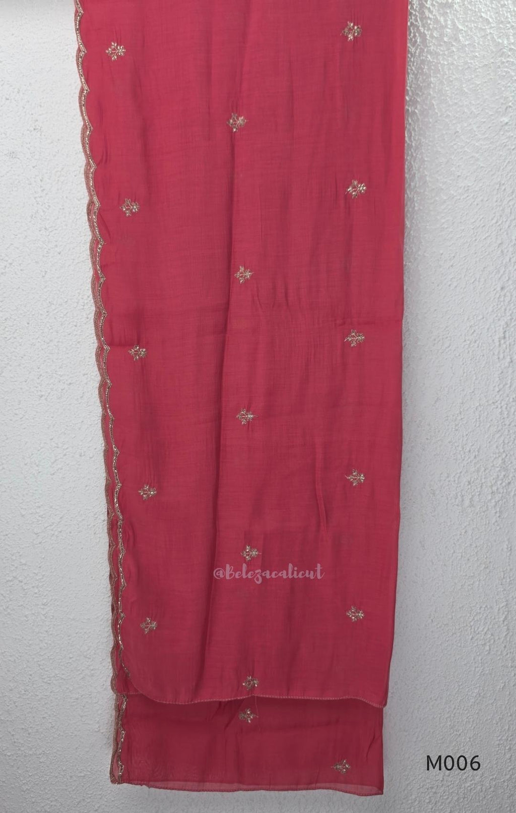 Mul chanderi embroidered A-line 3-piece churidar set with matching dupatta and bottom in festive colour options.