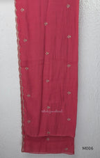 Mul chanderi embroidered A-line 3-piece churidar set with matching dupatta and bottom in festive colour options.