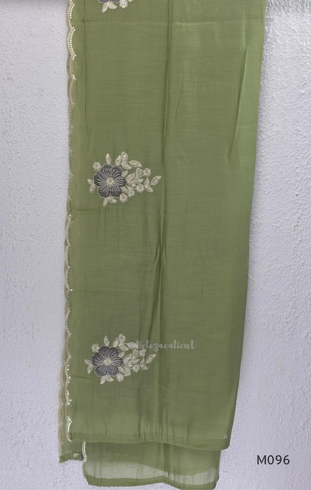 Mul chanderi floral embroidered A-line 3-piece ethnic wear set with matching bottom and dupatta in four colours.