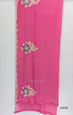 Mul chanderi floral embroidered A-line 3-piece ethnic wear set with matching bottom and dupatta in four colours.
