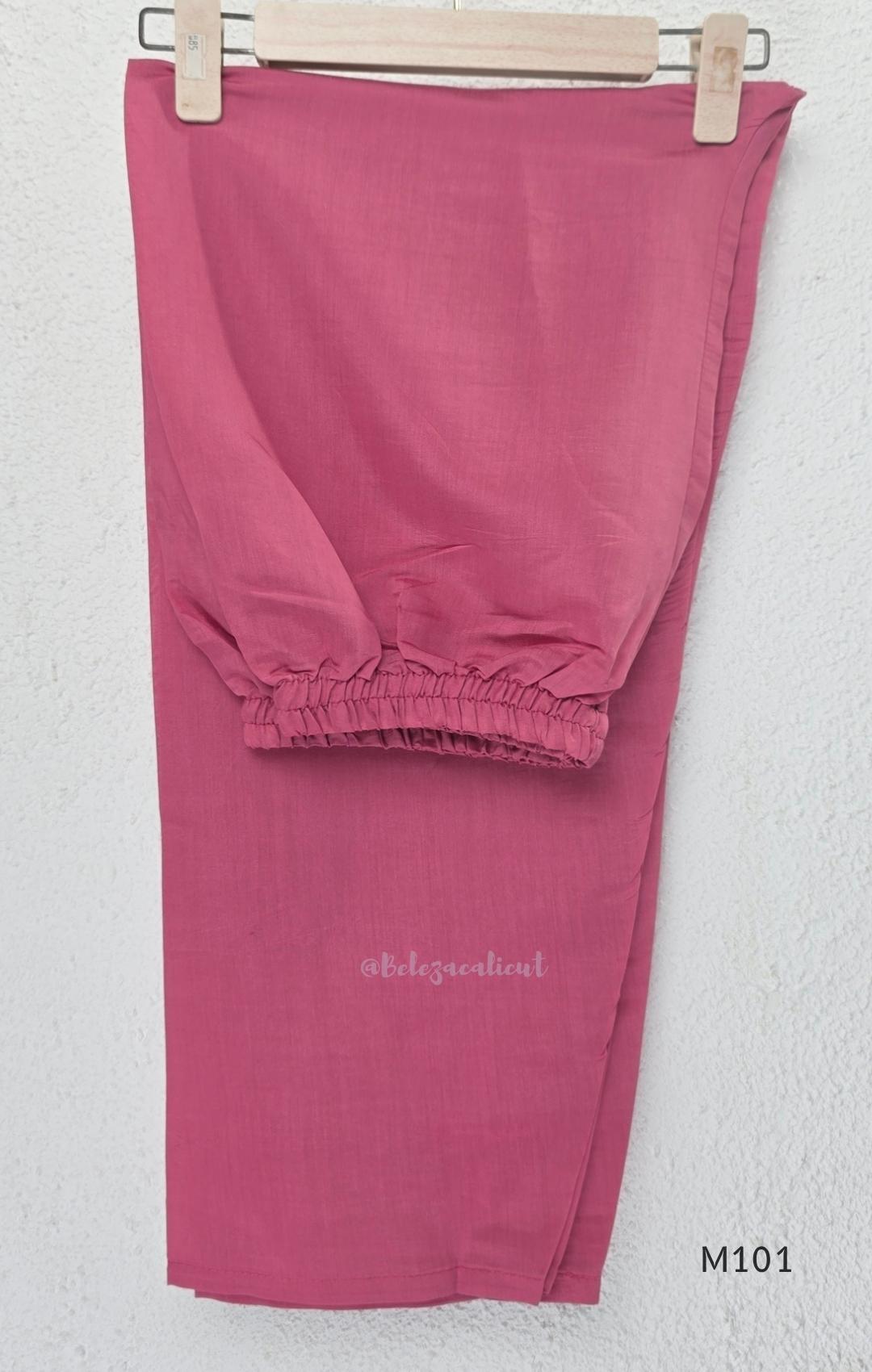 Pink Mul Chanderi A-line churidar set with floral embroidery, matching straight-leg bottom and floral dupatta at Beleza, Calicut.