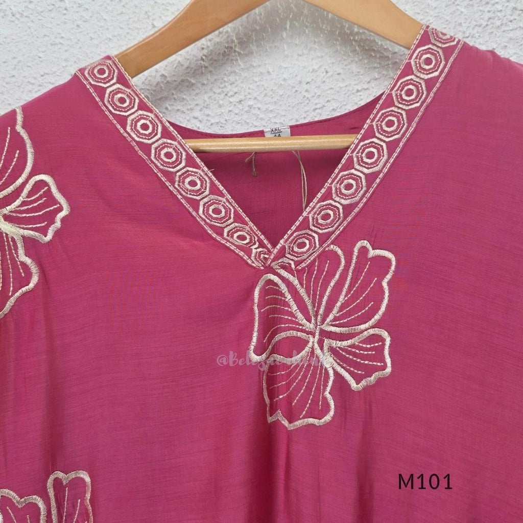 Pink Mul Chanderi A-line churidar set with floral embroidery, matching straight-leg bottom and floral dupatta at Beleza, Calicut.