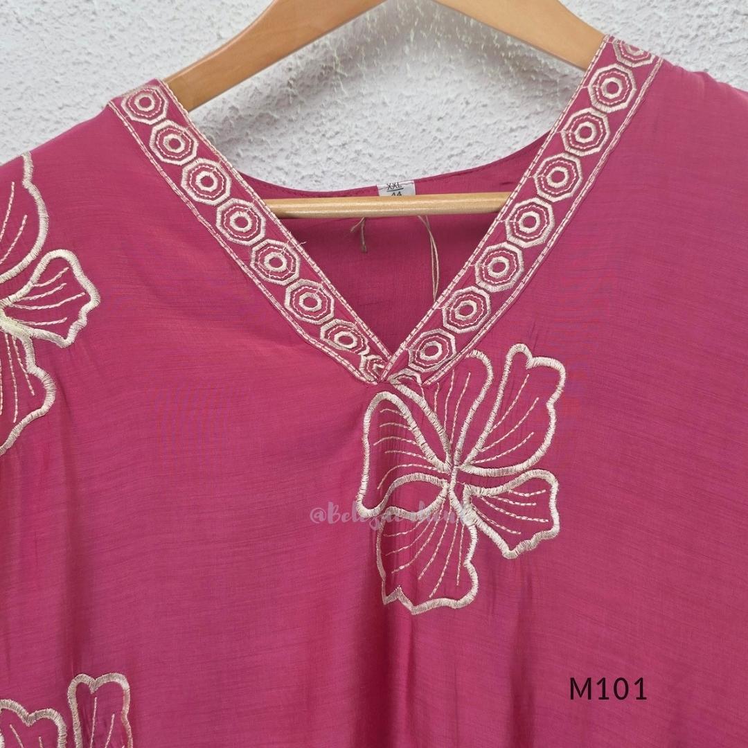 Pink Mul Chanderi A-line churidar set with floral embroidery, matching straight-leg bottom and floral dupatta at Beleza, Calicut.