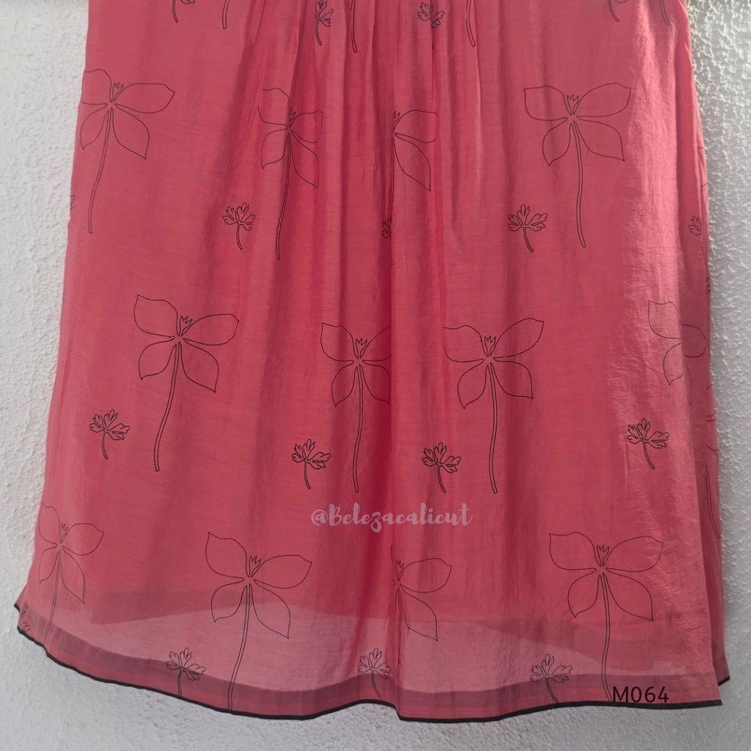 Mul chanderi 3-piece ethnic wear set in rose pink, olive green and lavender purple with floral line print, matching dupatta and bottom.