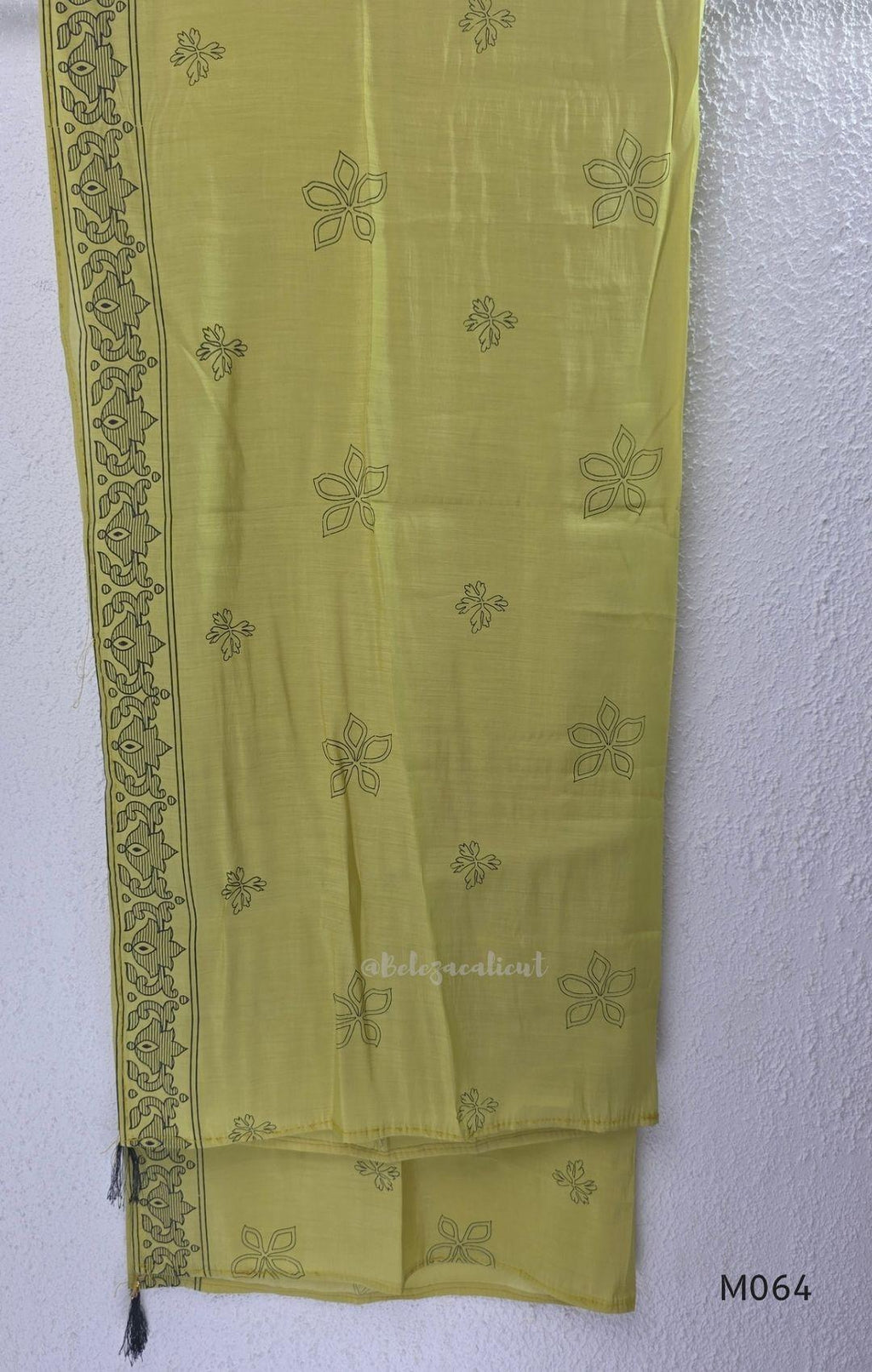 Mul chanderi 3-piece ethnic wear set in rose pink, olive green and lavender purple with floral line print, matching dupatta and bottom.