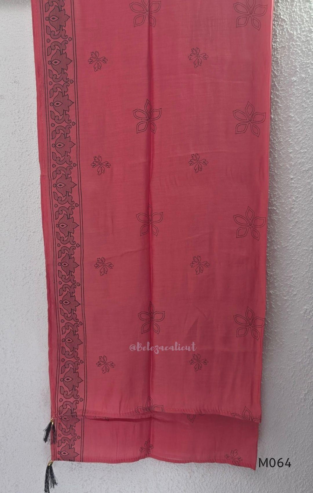 Mul chanderi 3-piece ethnic wear set in rose pink, olive green and lavender purple with floral line print, matching dupatta and bottom.