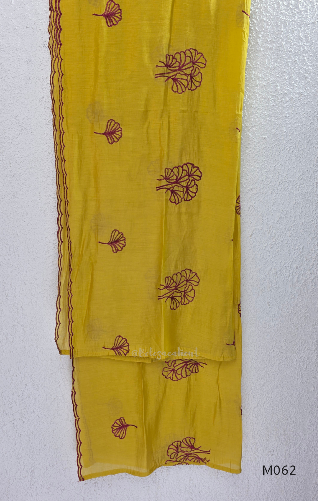 Mul chanderi A-line 3-piece churidar set in coral, lavender, mustard and rust orange with thread work.