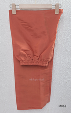 Mul chanderi A-line 3-piece churidar set in coral, lavender, mustard and rust orange with thread work.