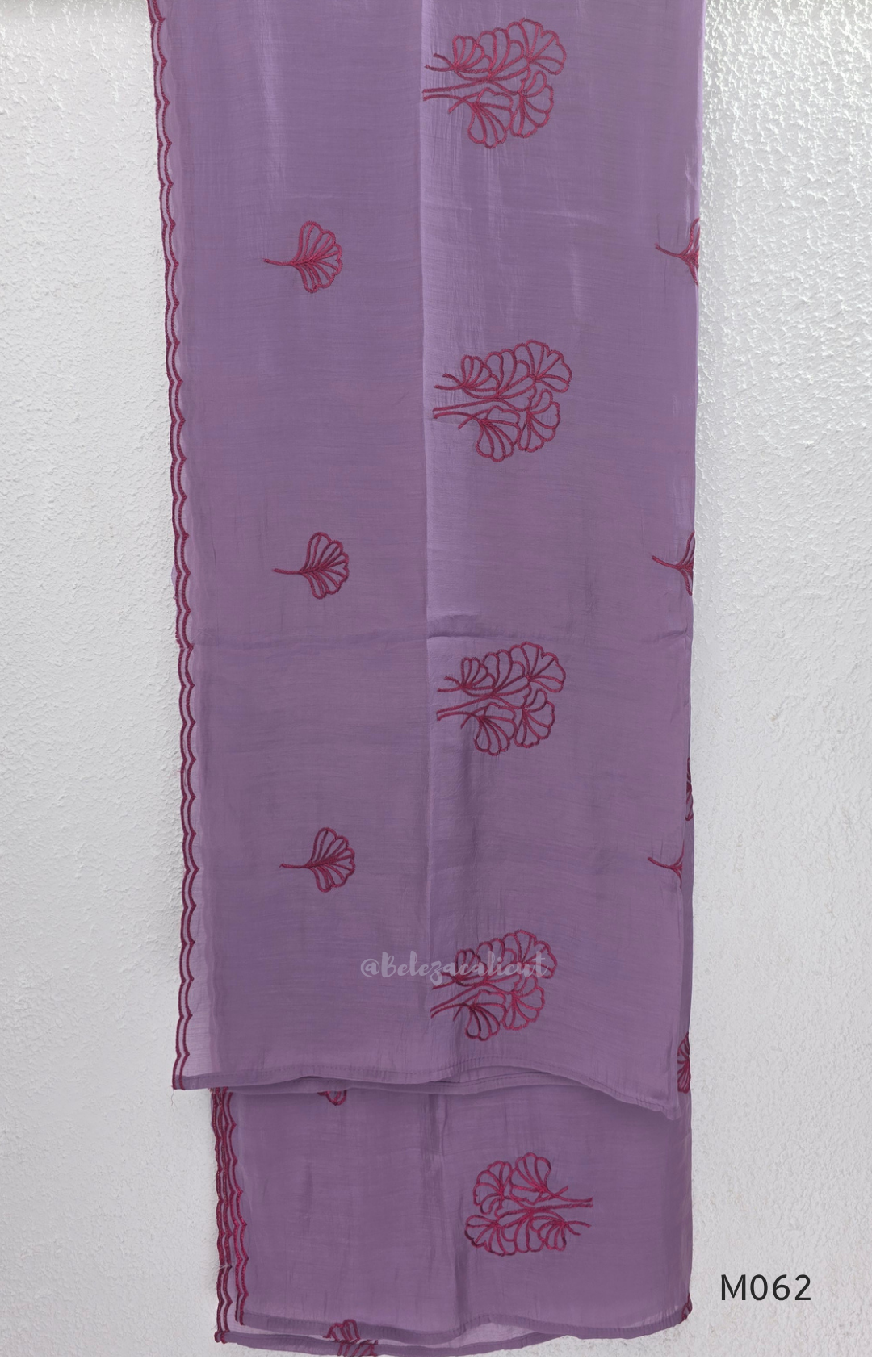 Mul chanderi A-line 3-piece churidar set in coral, lavender, mustard and rust orange with thread work.