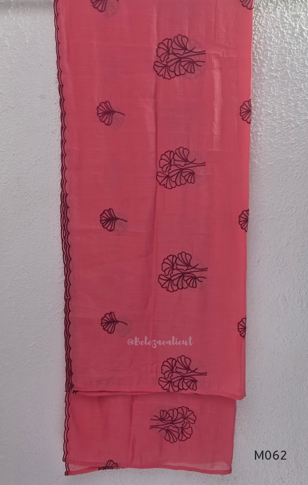 Mul chanderi A-line 3-piece churidar set in coral, lavender, mustard and rust orange with thread work.