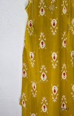 Mustard cotton top and bottom coord set with cream and rust motifs, tassel detailing and front mirror work.