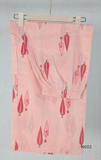 Soft peach cotton printed A-line button-front kurta with pink botanical motifs and matching wide-leg palazzo trousers. - view 5