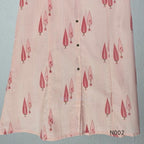 Soft peach cotton printed A-line button-front kurta with pink botanical motifs and matching wide-leg palazzo trousers. - view 6