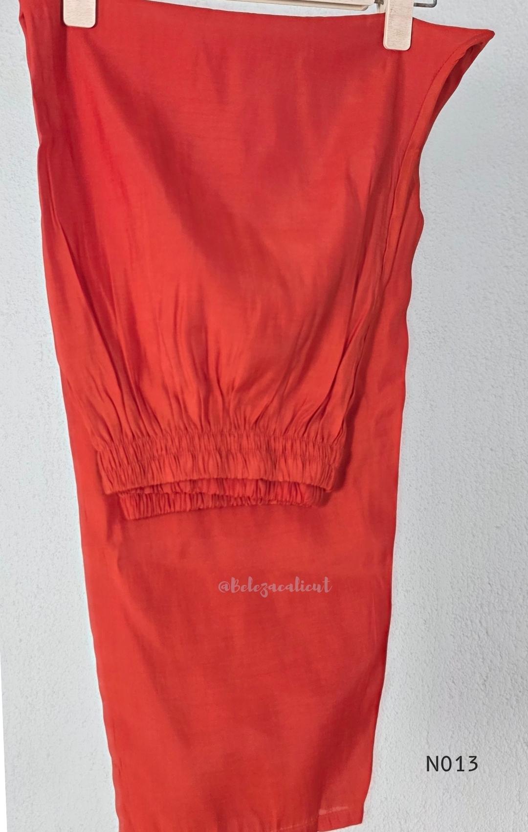 Vermilion-orange Mul Chanderi floral churidar set with a matching dupatta and straight-leg bottom. - view 3