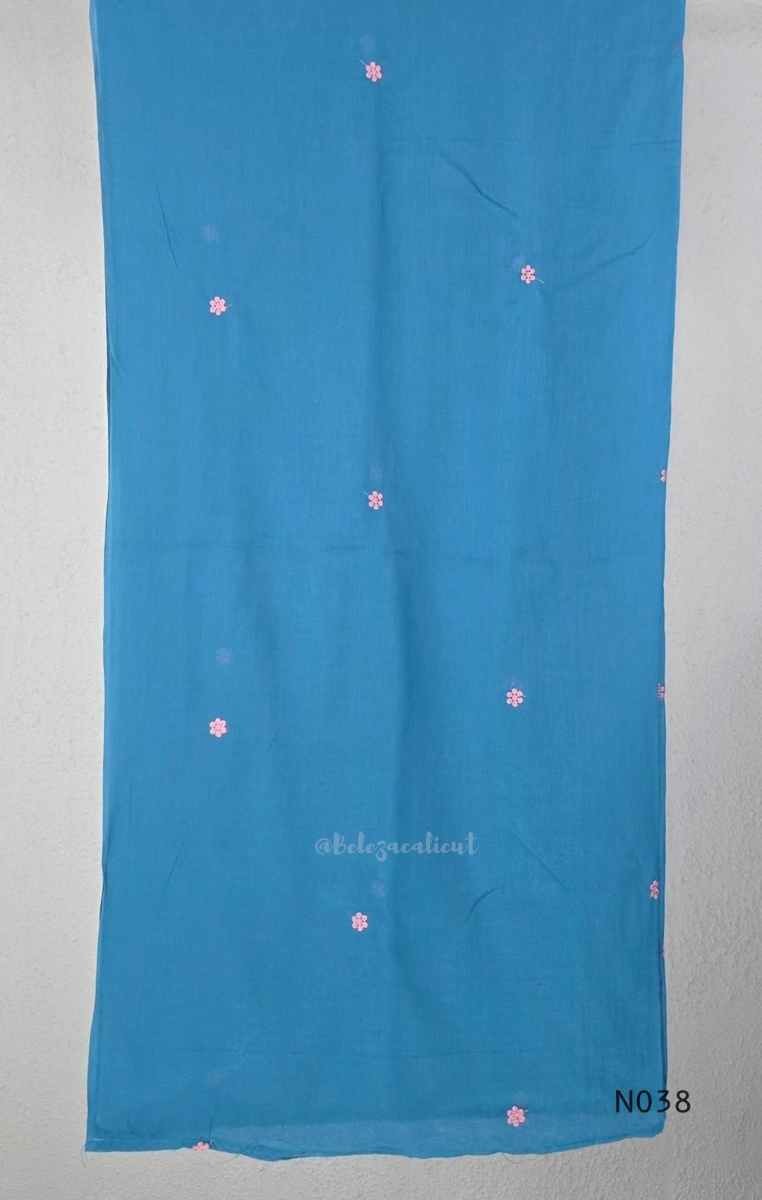 Blue Cotton Floral Embroidered Churidar Set