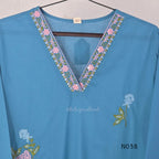 Blue Cotton Floral Embroidered Churidar Set
