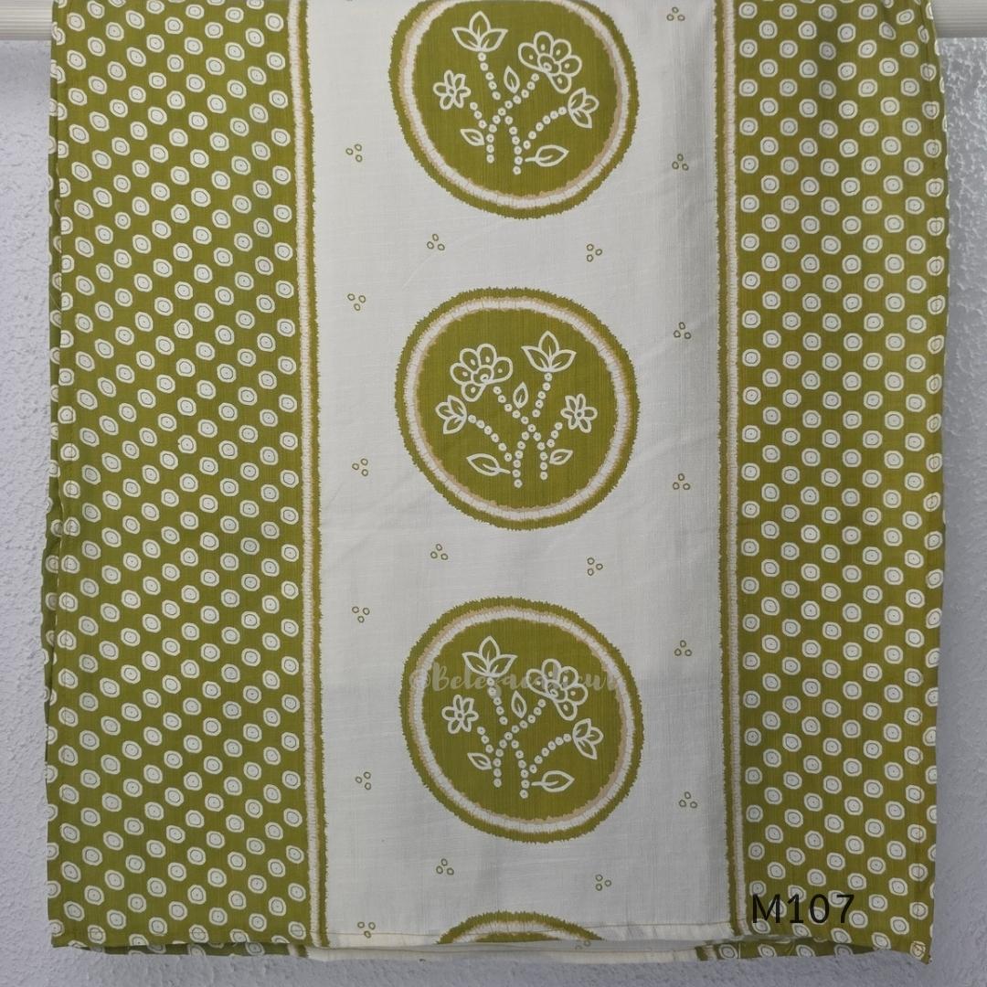 Olive green and ivory silk blend long kurta with botanical medallion centre print, small ring-pattern side panels and shirt collar.