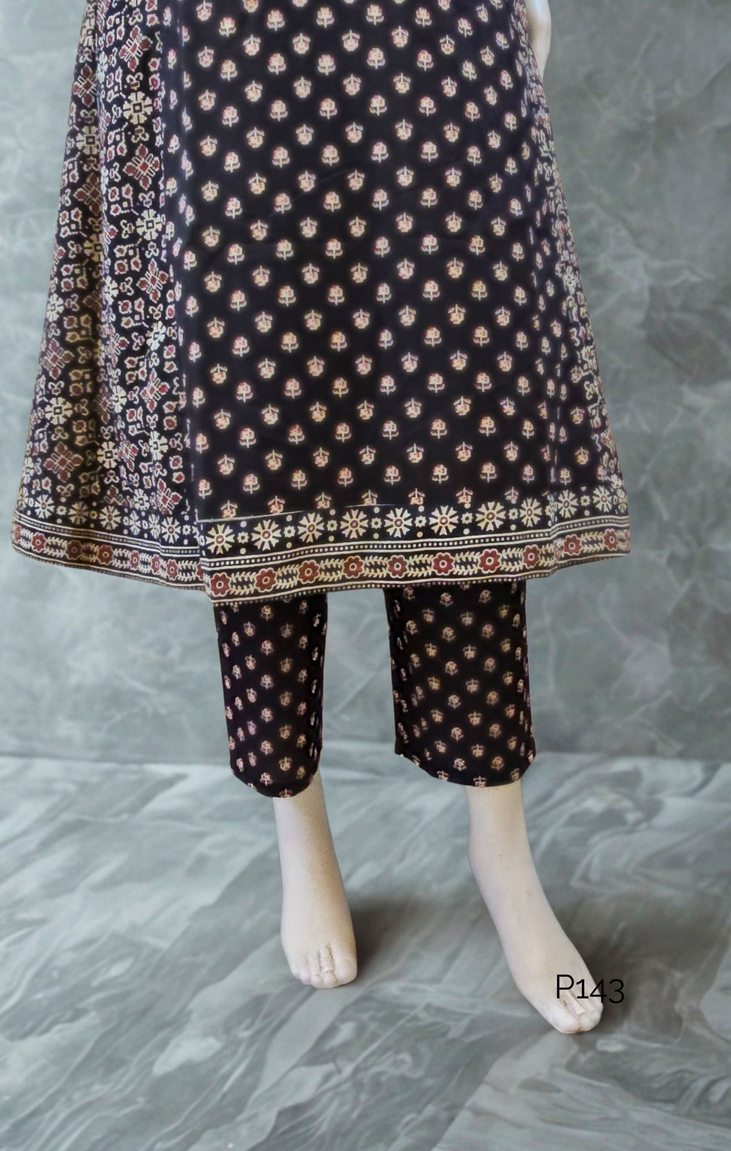 Black Ajrakh Print Cotton Kurta Set with Dupatta
