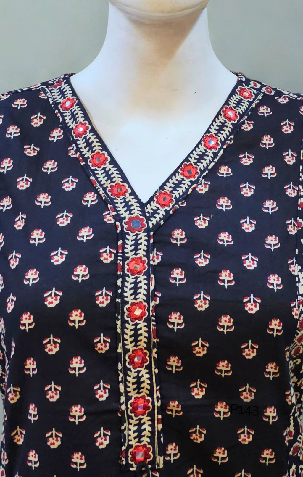 Black Ajrakh Print Cotton Kurta Set with Dupatta
