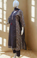 Black Ajrakh Print Cotton Kurta Set with Dupatta