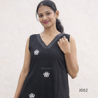 Black Cotton Embroidered Straight Kurti