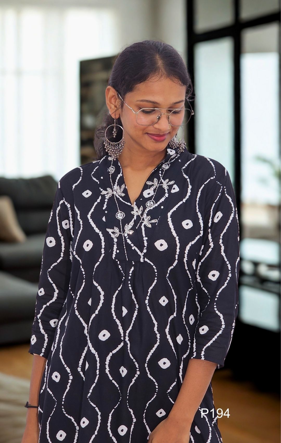 Black Tie-Dye Cotton Rayon Kurta Set