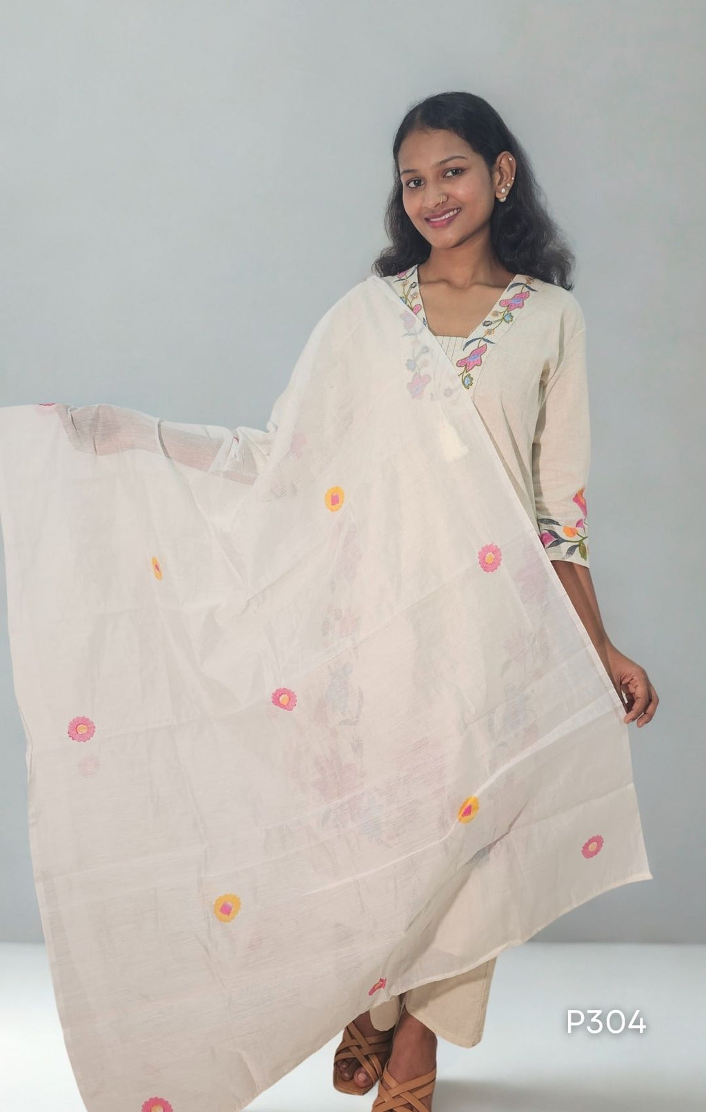 Ivory Bloom Embroidered Kurta Set-1