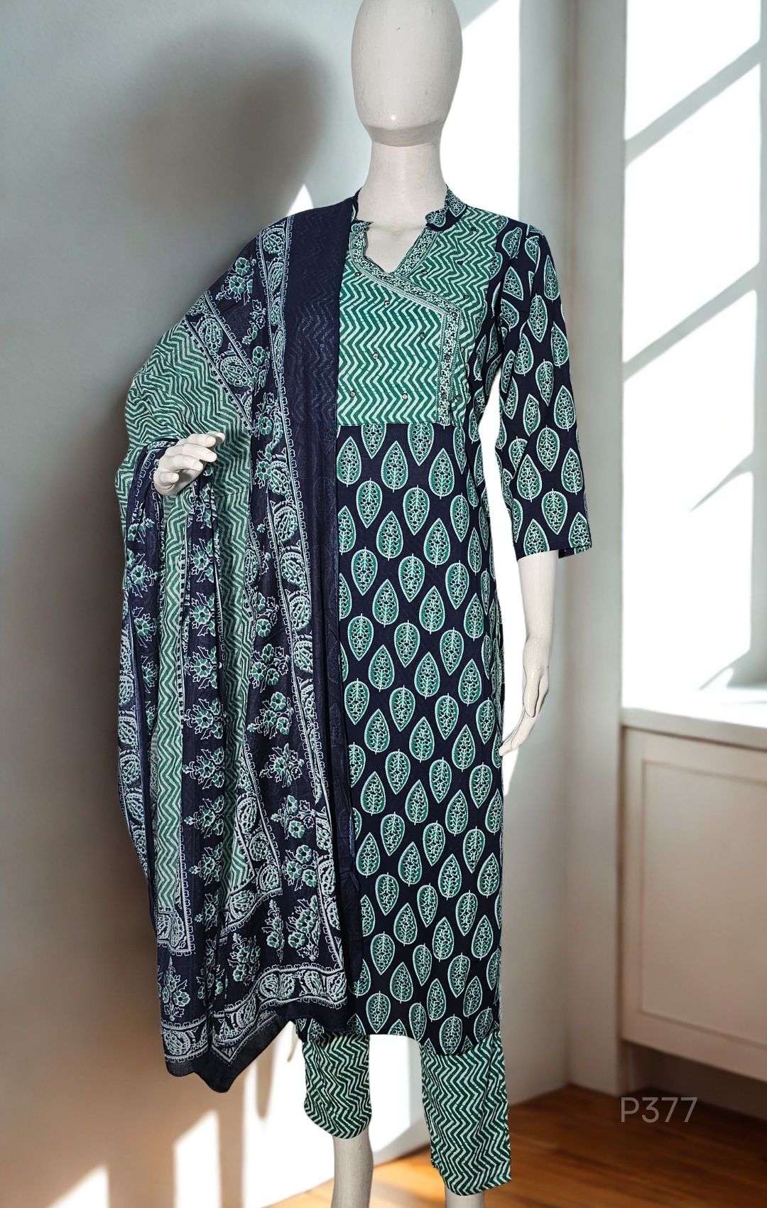 Indigo Leaf Cotton Kurta Set