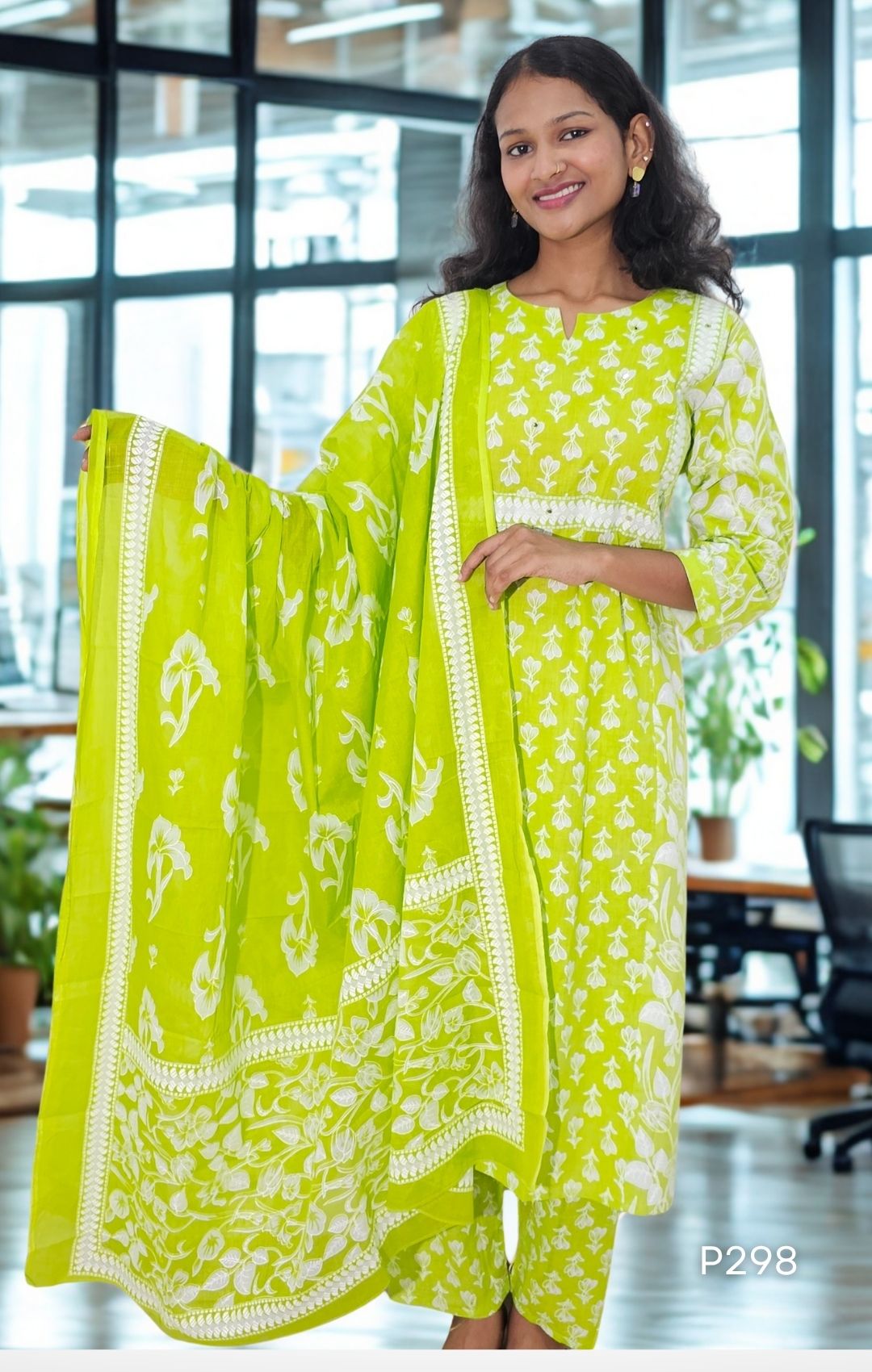 Fresh Green Floral Printed Suit Set-1