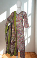 Olive Maroon Paisley Cotton Kurta Set