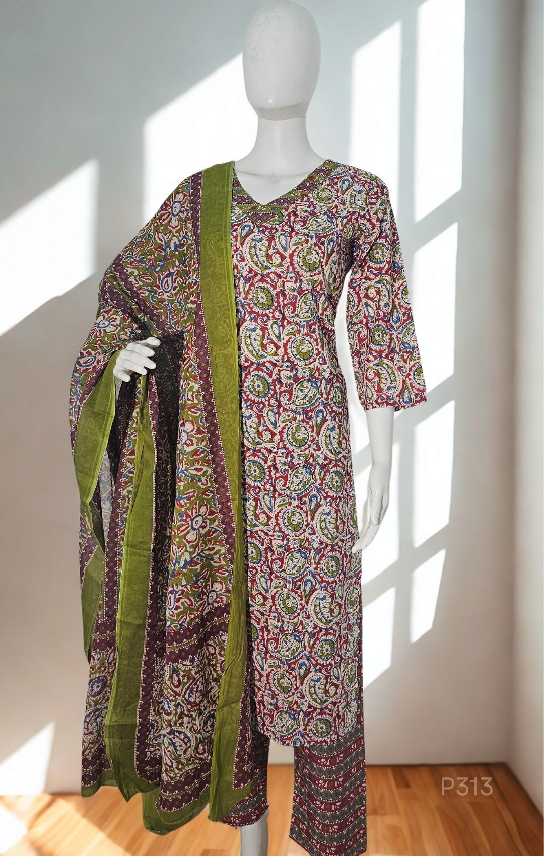 Olive Maroon Paisley Cotton Kurta Set