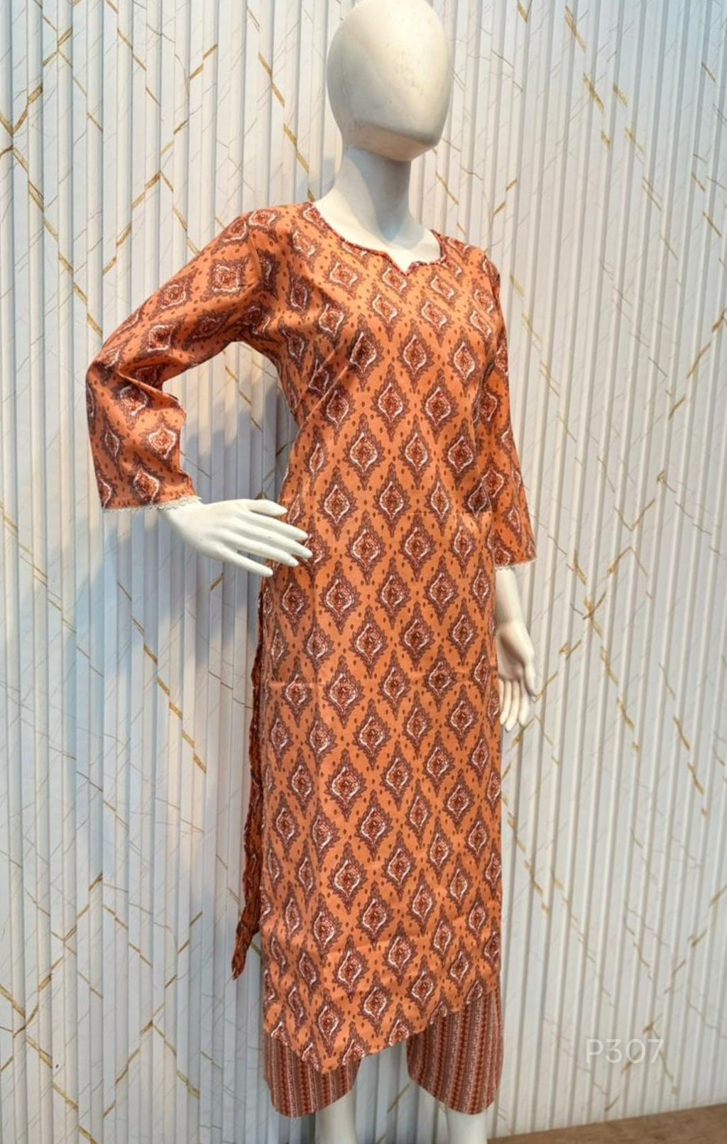 orange patterned dress 