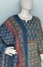 Ajrakh-Inspired Navy & Teal Cotton Kurta Set