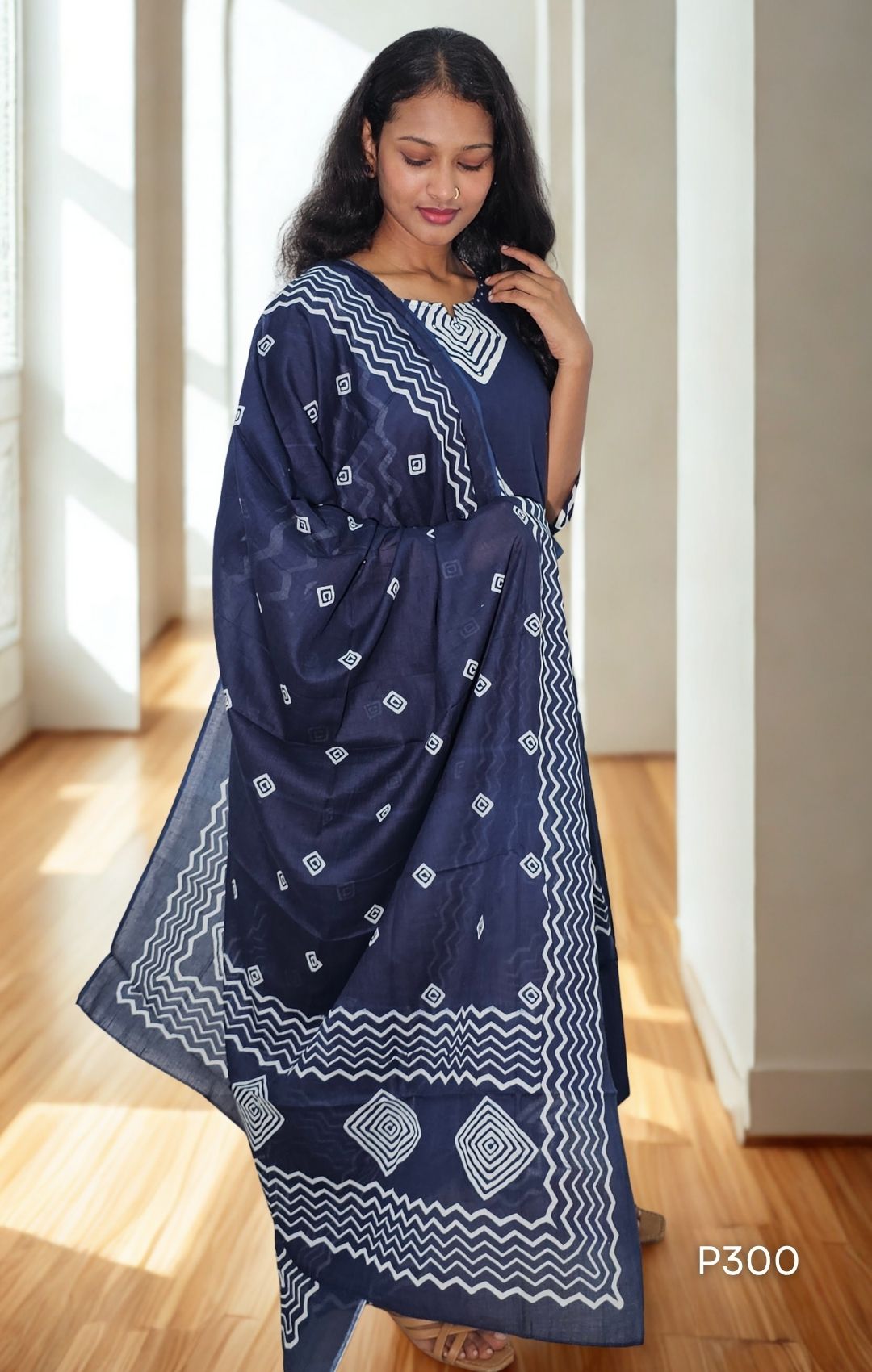 Navy Blue Geometric Printed Suit Set-view-2