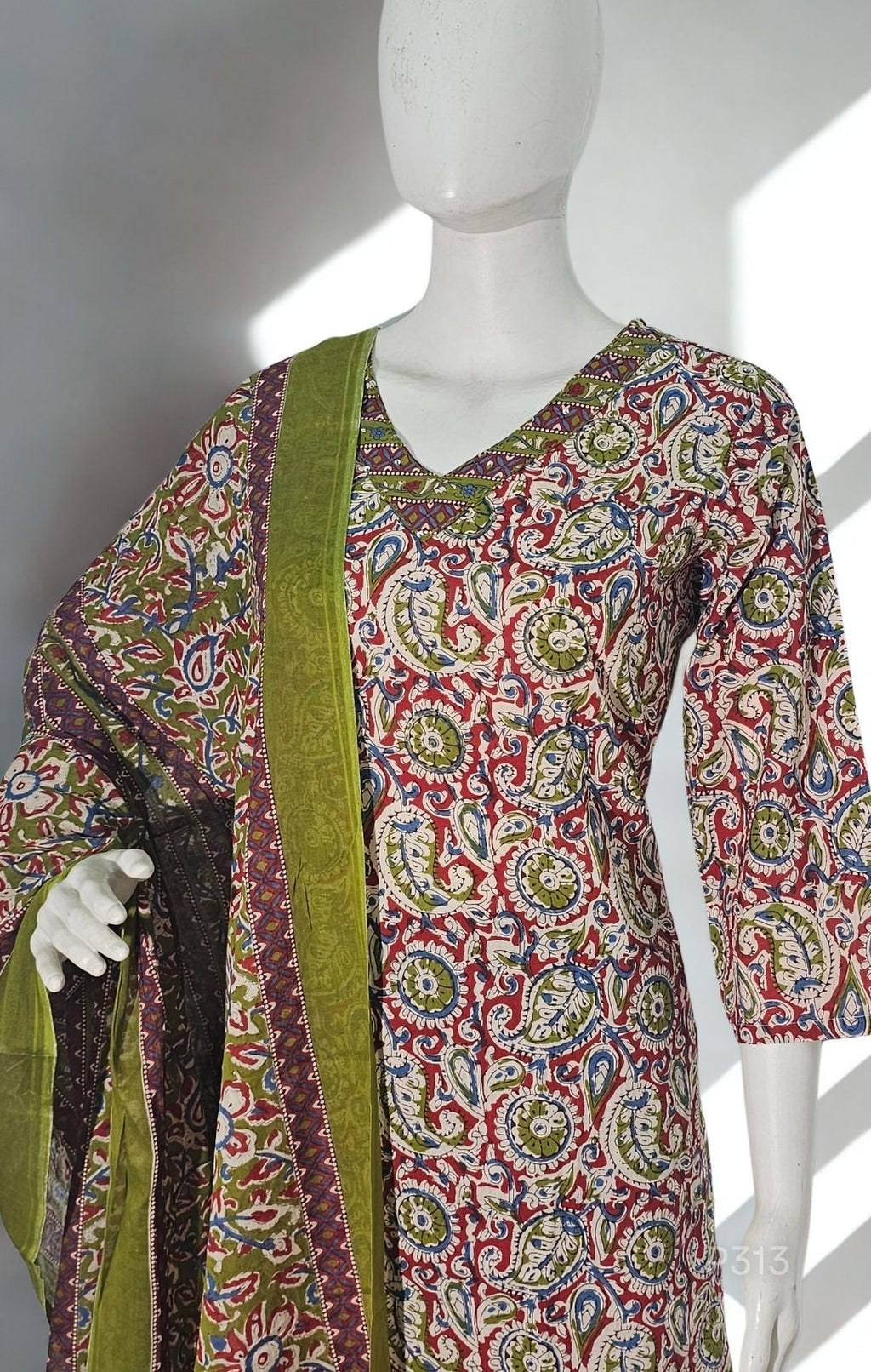 Olive Maroon Paisley Cotton Kurta Set
