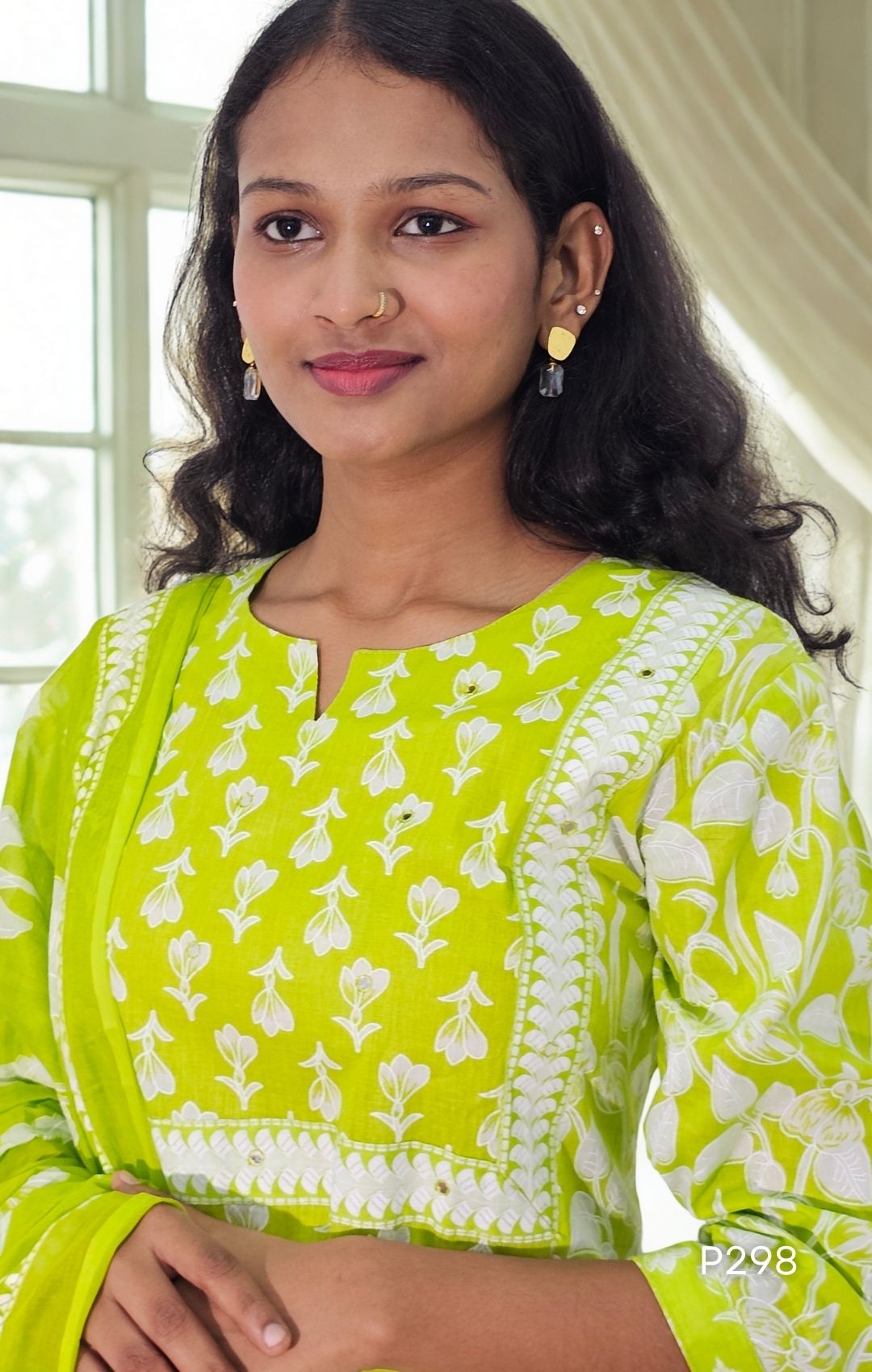 Fresh Green Floral Printed Suit Set-4