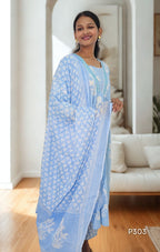 Sky Mist Block Print Kurta Set
